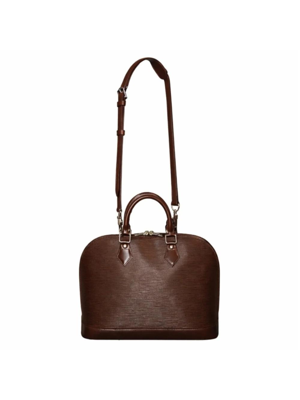 LOUIS VUITTON Moka Brown Epi Alma Hand Bag LV Leather Strap with Silver Hardware